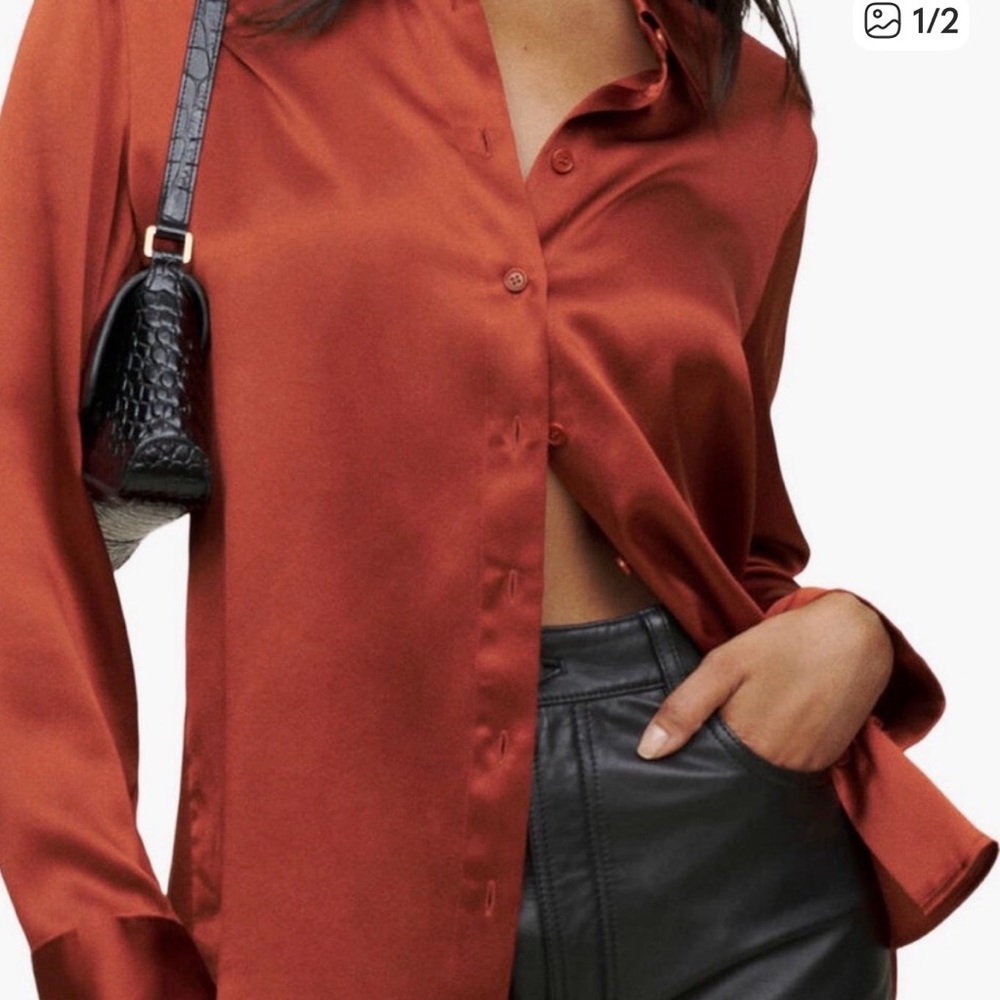 Reformation Burnt Orange Button-Up Blouse